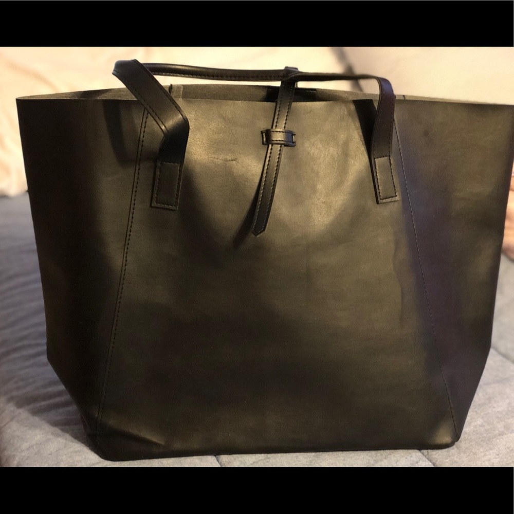 Black tote large faux leather